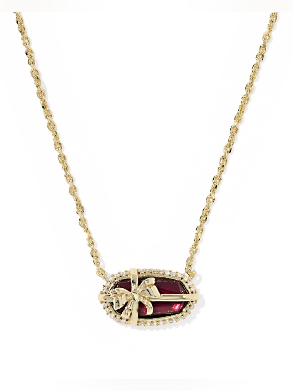 Kendra‎ Scott Elisa Bow Gold Short Pendant Necklace in Red/Burgundy NEW